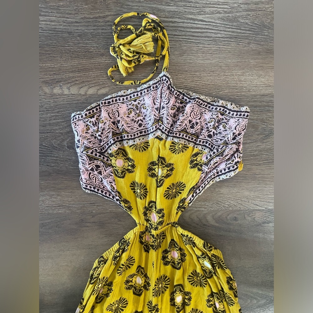 Free People Mariabelle Yellow Mustard Jumpsuit Moraccan Size Medium - Picture 6 of 6